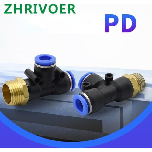 Hose Tube T Shape Tee Air Fitting 1/4" 1/8" 3/8" 1/2"BSPT Male Thread 3 Way Pipe Coupler Pneumatic Connector 10mm 8mm 6mm 12mm