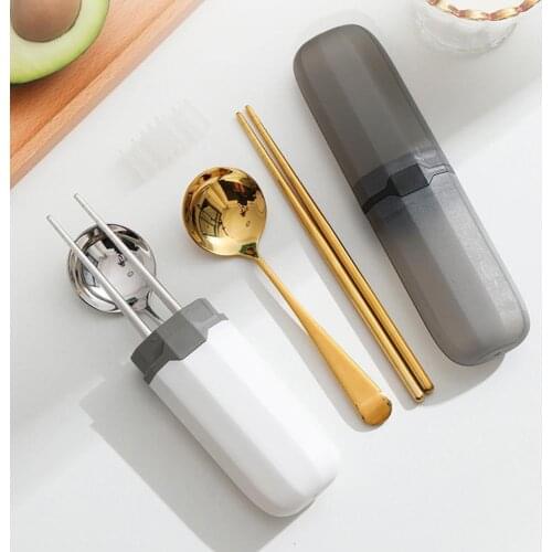 Stainless Steel Outdoor Tableware With Storage Case with Spoon Chopsticks Travel Set Tableware Travel Camping Chopsticks Set