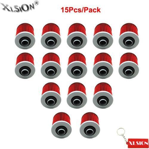 XLSION 15Pcs Oil Filters For Yamaha YFM700R Raptor XVS650 XV250 XV700 SR400 XT660R TDM900 MT03 SRX600 XC200 XT250 TT600