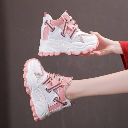 Women Leather Platform Sneakers Spring Trainers White Shoes 10CM High Heels Wedge Outdoor Sport Shoes Breathable Casual Shoes