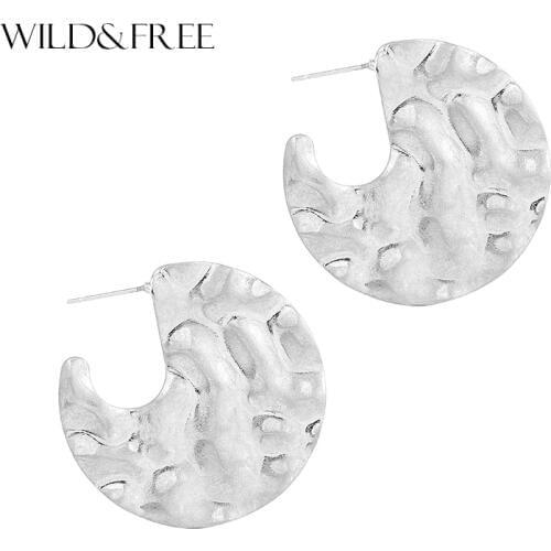 Wild&Free 2018 Gold Color Open Round Stud Earrings For Womens Brass Big Disc Party Earrings Tribal Geometry Earring Drop Ship