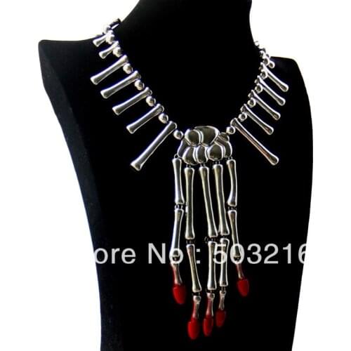 CHRAN Classic Silver Plated Punk Style Vintage Skull Necklace for Women