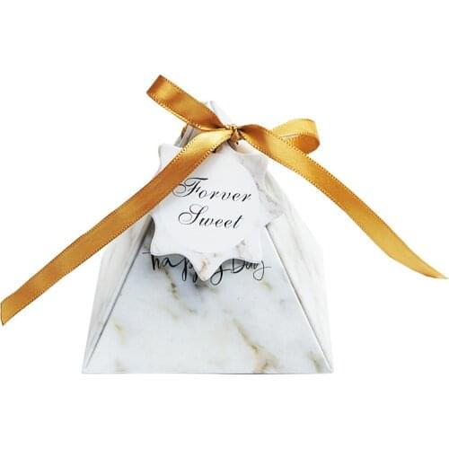 100Pcs European Pink White Marble Triangular Pyramid Wedding Favors Candy Boxes Party Gift Box Giveaways Box