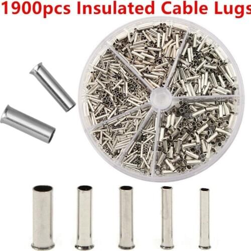1900pcs Tin-coated Copper Uninsulated Crimp Terminal Tube-shaped bare terminals EN 0.5mm 2.5mm2 Bootlace Ferrules Cord End