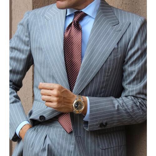 High Quality Stripe Custom Made 2Pieces (Jacket+Pant+Tie) Latest Coat Pant Style Formal Business Terno Masculino Groom Suit