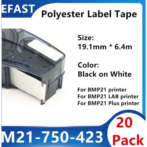 20Pack 0.75" * 21' Ribbon bmp21 M21 750 423 Polyester Label Tape For BMP21 PLUS bmp21 LAB Handheld Ribbon Printer Label Maker