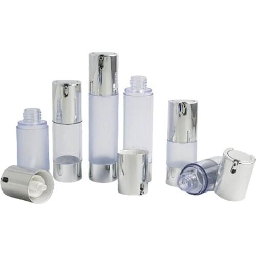 200 x 15ml 30ml 50ml Refillable Airless Pump bottles silve Mini Portable Vacuum Cosmetic Cosmetic Treatment Pump Travel bottle
