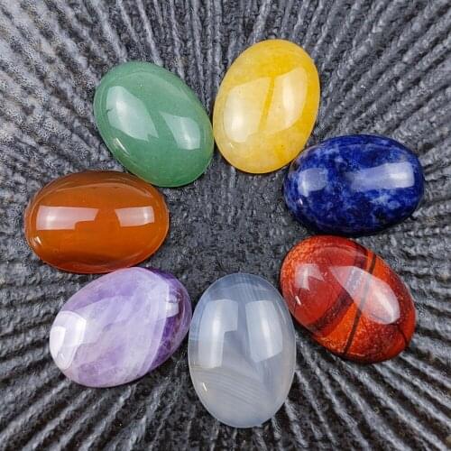 7pcs/Set 18*25mm Oval Beads Chakra Energy Natural Stone Crystal Lapis lazuli Jewelry Yoga Meditation Healing Pendulum Amulet