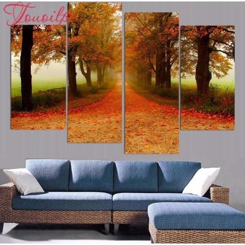 TOUOILP 4 pcs/set Diamond Painting Calm Country Road Cross Stitch,5D diy Diamond Embroidery forest Mosaic stickers home