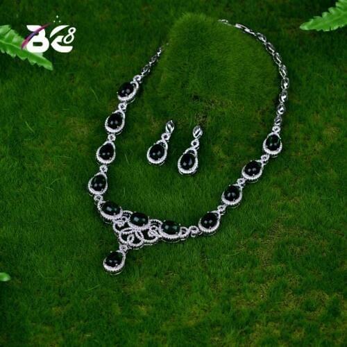 Be 8 Hot Sale AAA CZ Green Color Necklace Earrings Jewellery Sets for Brides Wedding Jewelry Sets Bijoux Femme Ensemble S059
