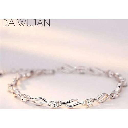 DAIWUJAN Korean Style 925 Sterling Silver Charm Bracelet Romantic Hollow Wave AAA Zircon Bracelet Women Party Engagement Jewelry