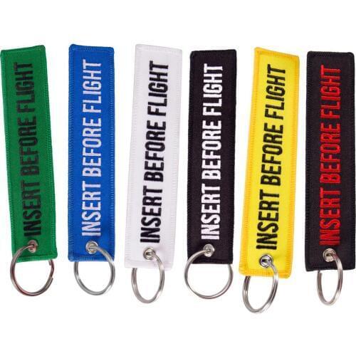 Insert Before Flight Print Embroidery Tag Keychain Key Ring Chain Pendant Gift