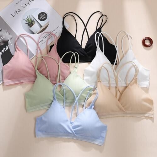 Push Up Solid Bra Elastic Gathering Bralette Summer Anti-light Korean Style Wild Backless Cross Top Sexy Seamless Wire free Bras