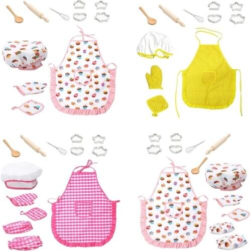 Kids Chef Set, Chef Set DIY Cooking Baking Suit Toys, Pretend Play Clothes Apron/ Gloves/ Hat /Cooker Gift for Kids Girl