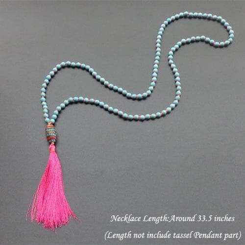 Natural Stone Beads Long Necklace Classic Nepal Bead Tassel Necklace Hand Knotted Boho Necklace For Women Jewelry