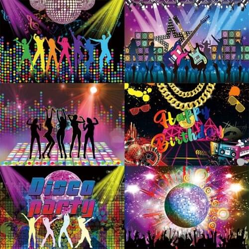 80s 90s Dance Photo Backdrop Happy Birthday Party Music Stage Disco Record Ball Photography Background Decor Banner