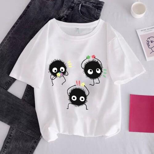 Women Tees Spirited Away Print T Shirt Graphic Tops Female Casual White Tshirts Funny 90s Ullzang Streetwear Harajuku Women Tees