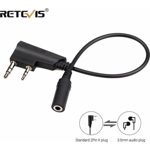 Retevis TCK01 2Pin to 3.5mm Female Phone Audio Earpiece Transfer Cable For Retevis RT21 RT22 RT24 RT7 RT27 H777 Walkie Talkie