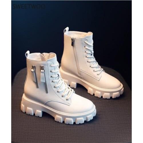 Fashion Genuine Leather white womens boots winter plush warm cotton boots new thick bottom comfortable casual Martin boots