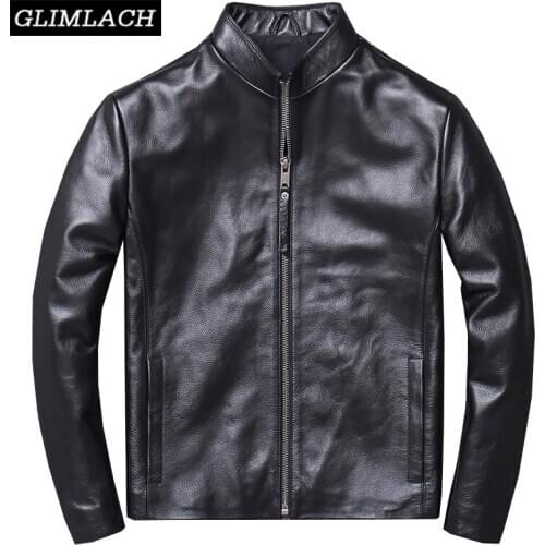 Men Business Casual Cowhide Jacket Real Cow Leather Jacket Men Genuine Leather Coat Black High Quality Slim Short Coat Male New