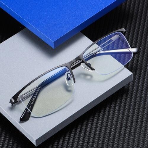 Mens Metal Frame Anti-blue Light Computer Glasses Half Rimless Rectangular Eyeglasses Anti-blu Ray Prescription Eyewear Frames