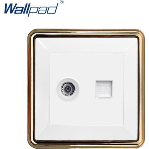 2019 Wallpad TV+TEL Socket Wall Electrical Power Socket Outlet Gold Panel