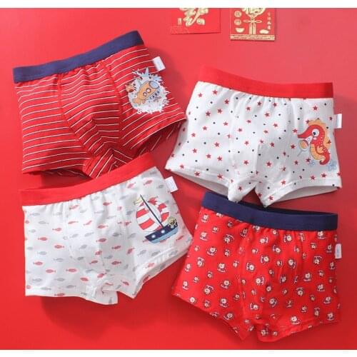 4 Pcs/pack Teen Underwear Red Cartoon Boxers for Kids Boys Cotton Baby Panties 6 Year Old Boy Clothes 2021 Teenage Underpants