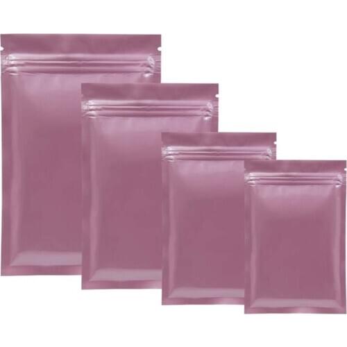 Wholesale 100pcs Glossy Pink Aluminum Foil Zip-lock Packaging Bag Capsule Pills Underwear Dress Panties Bra Packaging Bags