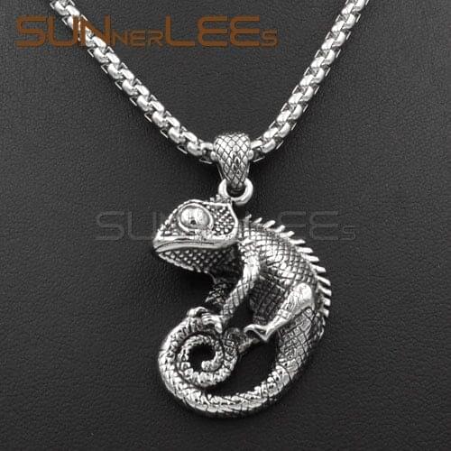 SUNNERLEES Stainless Steel Pendant Necklace Link Chain Punk Lizard For Mens Womens SP30