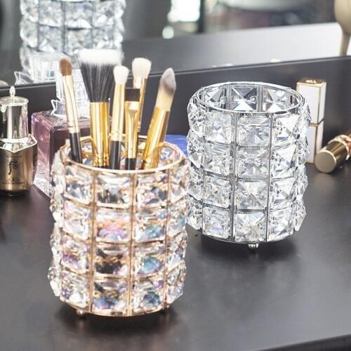 Crystal Makeup Organizer Metal Storage Box European style Eyebrow Pencil Lipstick Holder Makeup Brush Holder Cosmetic Organizer
