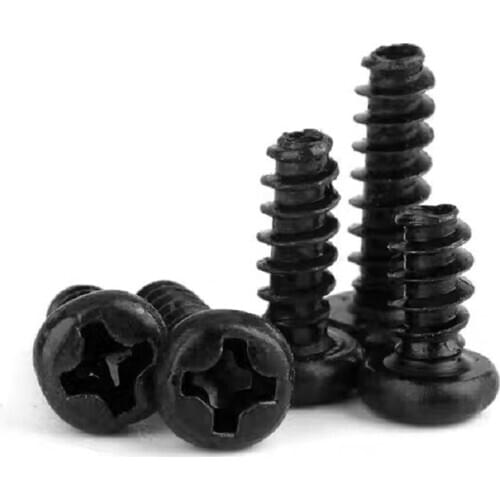 100PCS M2.6 M3 M4 M5 PB Black 304 Stainless steel Cross Round Head Flat Tail Self-tapping Screw