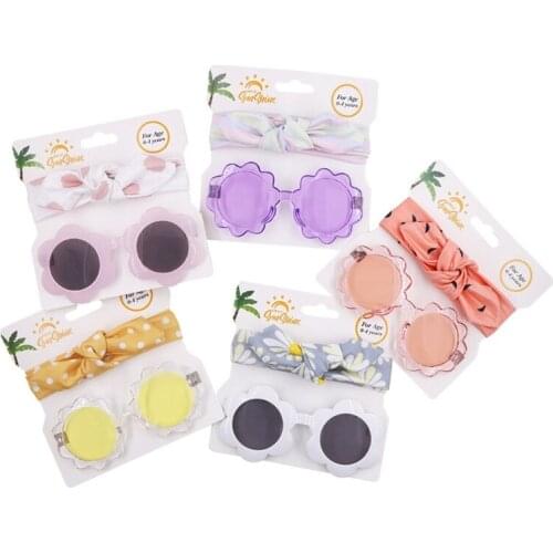 Baby Girls Headband Sunglasses for Toddler Girls Flower Shaped Sunglasses with Cute Headband Set 0-4 years