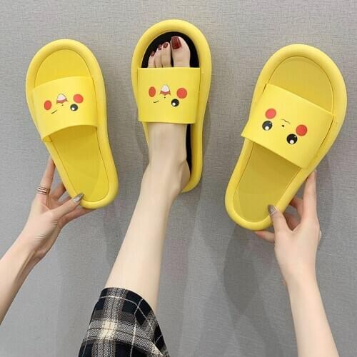 Slippers Shoes Womens Korean-Style Flat Bottom Wear Home Non-Slip Bathroom Slippers Ins Fun Cartoon Slippers House Slippers
