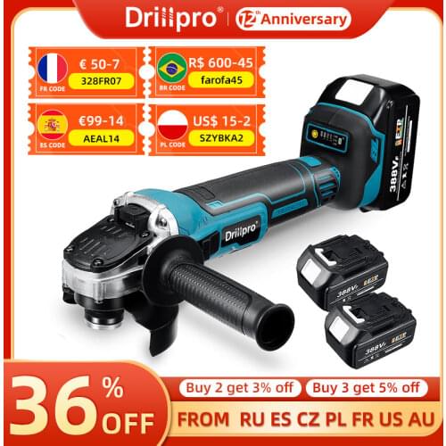 Drillpro 125MM Brushless Electric Angle Grinder Cutting Machine DIY Power Tools 2 x Lithium-Ion Battery For Makita 18V Battery