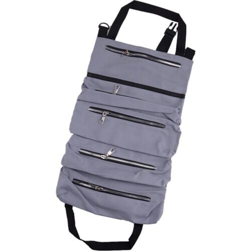 Universal Multi-Purpose Tool Roll Up Storage Bag Wrench Organizer Seat Hanging Pouch Grey Oxford Cloth Car