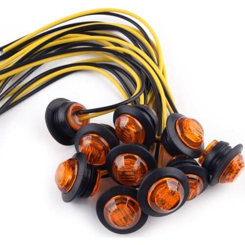 Universal 10pcs/Set 12V 3/4" 3 LED Amber Small Round Side Marker Indicator Lights Lamps Button for Cars Trucks Trailers Boats