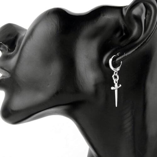 Vintage Small Cross Dagger Shape Dangle Earrings Men Women Metal Cross Party Punk Earring Jewelry Hoop Earrings