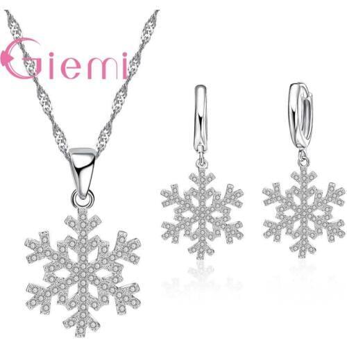 Top Quality New Girls 925 Sterling Silver Necklace Earrings Novel Style Snow Flower CZ Jewelry Sets Wedding Gift