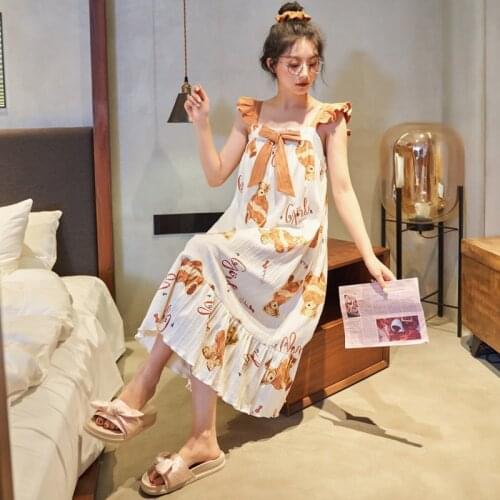 High-End Womens Nightdres Palace Extension Casual Home Wear Ladies Printed High-Quality Cotton Comfortable Girl Long Nightdress