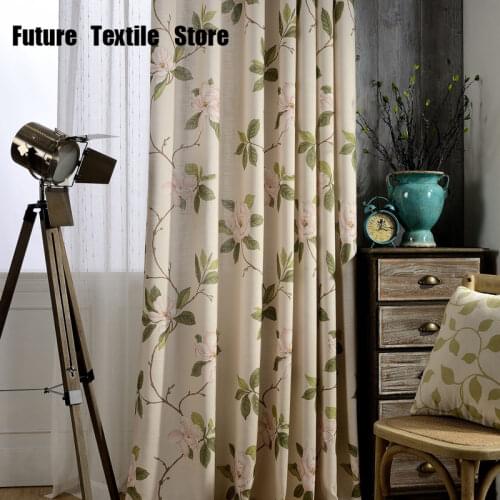 Curtains for Living Room Bedroom Curtains Modern Garden Chinese Curtains Slub Printing Curtain Fabric Ceiling Installation