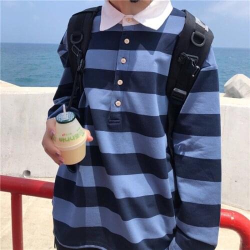 Collar Hoodies Women Striped Sweatshirt Korean 2021 Spring Autumn Vintage Loose Casual Oversized Top Harajuku Long Sleeve