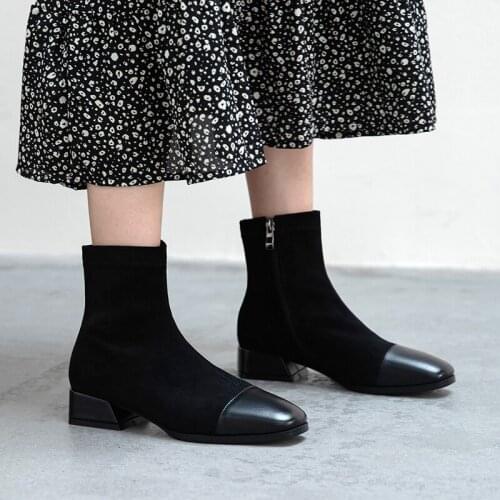 QZYERAI 2021 Women Ankle Boots Shoes Woman Zip Boots Sexy 3.5cm High Heels Ankle Boots Female Shoes Booties