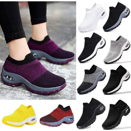 Plus Size Platform Slip on Sock Sneakers Womens Black Sports Shoes Sport Sneakers Woman Running Shoes Women Purple Gym GME-1885