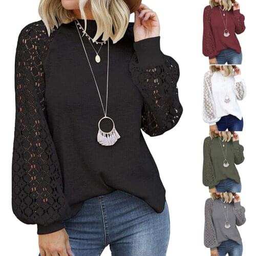 Womens Long Sleeve Tops Lace Casual Loose Blouses T Shirts