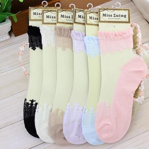 1PC pairs Ultrathin Transparent Beautiful Crystal Lace Elastic Short Socks New Spring and Summer fashion Breathable cotton socks