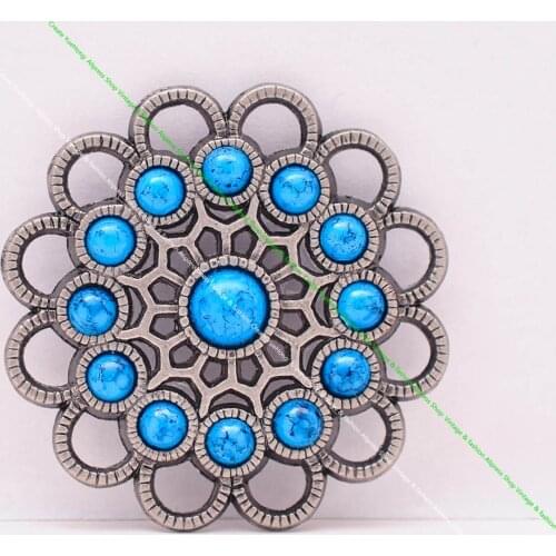 10pc 48mm Retro Silver Round Blue Turquoise Flower Concho For DIY Leathercraft Belt Wallet Shoe Boot Accessories Decor