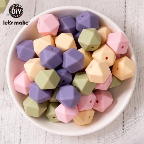 LetS Make 20Pc 14Mm Hexagon Silicone Teether Beads Baby Tiny Rod Multifaced Baby Teething Toy Beaded Silicon Baby Teether Toy