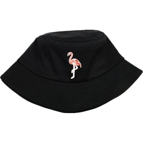 2021 Red-billed Crane Embroidery Cotton Bucket Hat Fisherman Hat Outdoor Travel Hat Sun Cap Hats for Men and Women 314