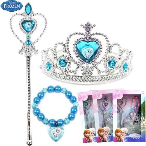 3PCS/set Disney Princess Aisha crown headdress girls set Bracelet girls jewelry ice and snow magic wand toys Girl birthday gift