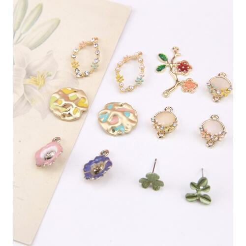 4pcs Korean Sweet Pearl Pendant Wreath Morning Glory Beads Stud Earrings For Women And Girls Creative Diy Jewelry Accessories